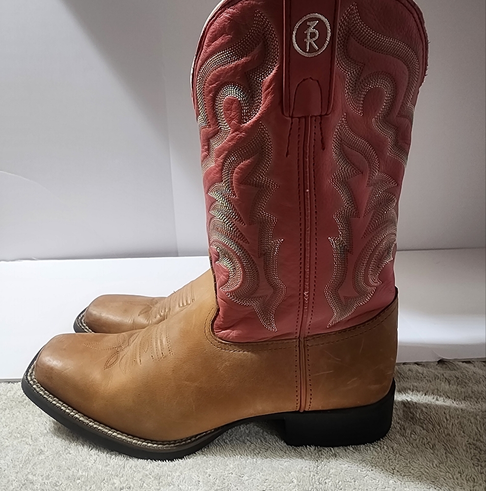 Tony Lama Brayden Cedar Brown/Pastel Red Embroidered